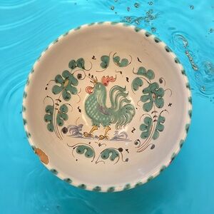 Vintage P.V. Italy Ceramic Pottery Rooster Bowl Hand Painted Mid Century